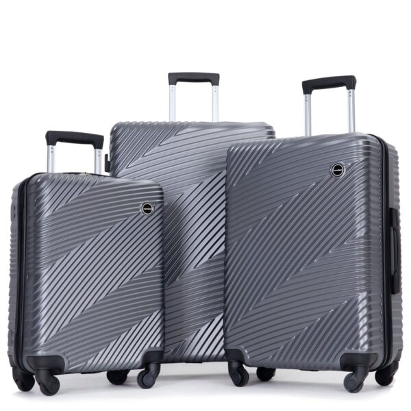3 Piece Luggage Sets Lightweight Suitcase With Two Hooks, Spinner Wheels, (20/24/28) - Gray