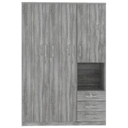 2 Doors Wardrobe Storage For Bedroom With Shelves And 3 Drawers - Gray