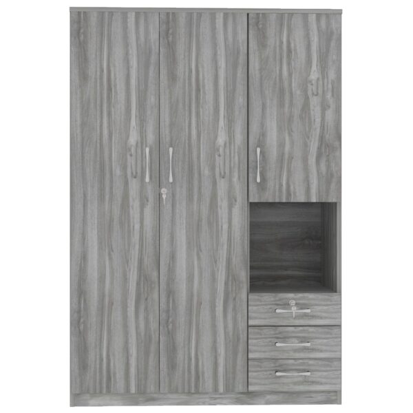 2 Doors Wardrobe Storage For Bedroom With Shelves And 3 Drawers - Gray
