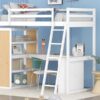 Twin Size Loft Bed With Ladder, Shelves, And Desk - White - Image 14