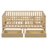 Twin Size Daybed With Fence Guardrails And 2 Drawers, Versatile Split Floor Bed & Daybed - Natural - Image 13
