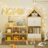 Versatile Children's Bookshelf With House Shaped Design Multifunctional Storage - Burly Wood - Image 9