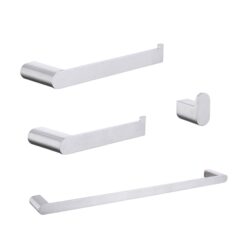 Modern Wall Mounted Bathroom Hardware Set With Robe Hook, Towel Rail, And Tissue Paper Holder - Brushed Nickel