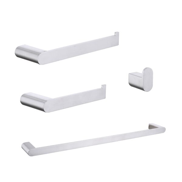 Modern Wall Mounted Bathroom Hardware Set With Robe Hook, Towel Rail, And Tissue Paper Holder - Brushed Nickel