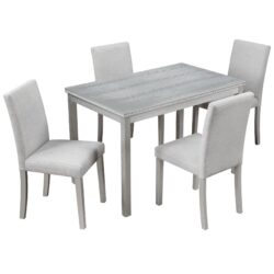 5 Piece Wooden Dining Table Set, Kitchen Table Set With A Rectangular Table And 4 Upholstered Chairs, Wooden Dining Room Table With Crystal Decoration And Chairs Set - Silver Gray