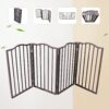 Pet Gate Dog Gate For Doorways, Stairs Or House Freestanding Folding - Dark Brown - Image 3