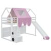 Twin Size Charming House Shaped Loft Bed With Tent And Slide - White / Pink - Image 12