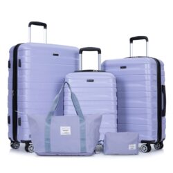 Luggage Set Of 5 Pieces, Expandable Hard Pc Luggage Set With Tsa Lock For Rotating Wheels, Lightweight Rolling Luggage - Light Purple