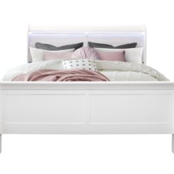Charlston - Queen Bed Sleigh With LED - White