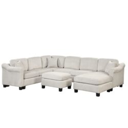 4 Pieces Sectional Sofa With Ottoman With Right Side Chaise - White
