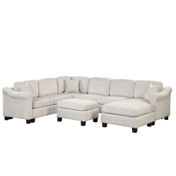 4 Pieces Sectional Sofa With Ottoman With Right Side Chaise - White