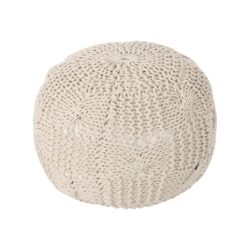 Bordeaux - Knitted Cotton Round Pouf Ottoman Floor Cushion - Beige