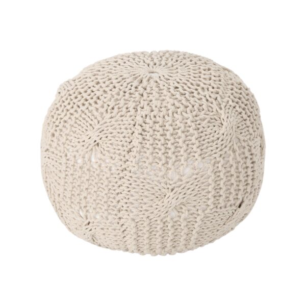Bordeaux - Knitted Cotton Round Pouf Ottoman Floor Cushion - Beige