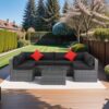 5 Pieces Rattan Sectional Outdoor Furniture Cushioned U Sof Set With 2 Pillow - Gray / Black - Image 4