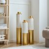 Modern Droplet Shaped Floor Vase Set Honeycomb Design, 3 Piece Metal Decorative Vases For Home Interior Display - Gold / White - Image 22