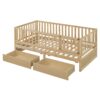 Twin Size Daybed With Fence Guardrails And 2 Drawers, Versatile Split Floor Bed & Daybed - Natural - Image 6
