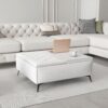 Modern Wood And Fabric Square Storage Ottoman Coffee Table With Lift - Top Design - Upholstered Bench For Living Room Organization - White - Image 9