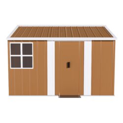 Heavy Duty Metal Storage Shed With Windows, Lockable Door & Ventilation, Weatherproof Outdoor Garden Shed - Brown