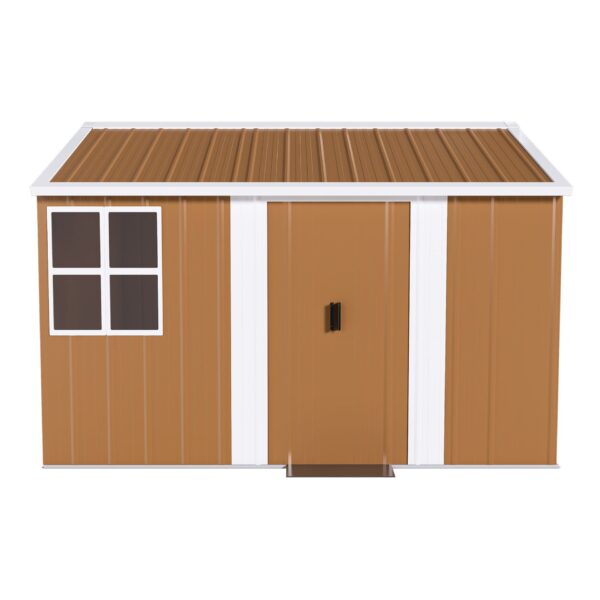 Heavy Duty Metal Storage Shed With Windows, Lockable Door & Ventilation, Weatherproof Outdoor Garden Shed - Brown
