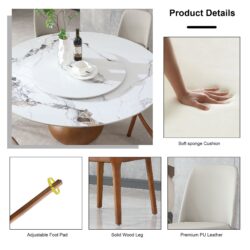 Round Modern Marble Dining Table With 6 Chairs - Walnut / White