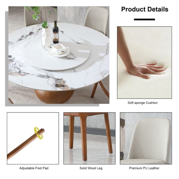 Round Modern Marble Dining Table With 8 Chairs - White / Wood