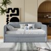 Upholstered Daybed Sofa Bed Twin Size With Trundle Bed And Slat - Gray - Image 13