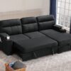 Kaden - Sleeper Sectional Sofa Chaise With Storage Arms And Cupholder - Black - Image 5