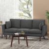 Diaphanous - Upholstered 3 Seater Sofa With 2 Accent Pillows And Wood Legs - Charcoal - Image 7