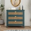 3 Drawer Cabinet - Natural Rattan, Suitable For Bedroom - Green - Image 2