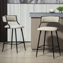 Counter Height Bar Stools Cover Kitchen Island Counter Bar Stool With Black Powder Coating Base And Footrest (Set of 2) - Beige