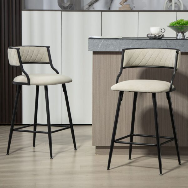Counter Height Bar Stools Cover Kitchen Island Counter Bar Stool With Black Powder Coating Base And Footrest (Set of 2) - Beige