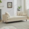 Chenille Upholstered Chaise Lounge With Nailheads, Sleeper Sofa Couch With 4 Throw Pillows & 2 Bolsters, Daybed With Rubberwood Legs - Beige - Image 3