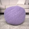 Bordeaux - Knitted Cotton Round Pouf Ottoman - Lavender - Image 3