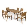Outdoor 7 Piece Dining Set With Cushions - Sandblasted Natural / Beige - Image 2