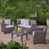 Zephyra - Outdoor 4 Piece Faux Wicker Rattan Chat Set With Water Resistant Cushions - Gray - Image 7