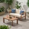 2 Piece Patio Set With Open-Back Loveseat And Coffee Table - Beige / Brown - Image 2