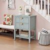 2 Drawer Side Table, American Style, End Table, Suitable For Bedroom, Living Room, Study - Light Gray - Image 4