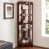 6 Shelf Corner Curio Display Cabinet With Lights, Mirrors And Adjustable Shelves (E26 Light Bulb Not Included) - Cherry - Image 6