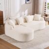 Compression Sofa: Combining Chaise Longue With 3 Seater, Wood Grain Chenille Fabric, Full Sponge Compression Sofa, Combined Sofa With 4 Pillows For Living / Home Furniture / Apartment - White - Image 3