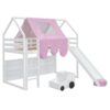 Twin Size Charming House Shaped Loft Bed With Tent And Slide - White / Pink - Image 15