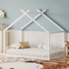 Twin Size Montessori Style House Bed For Kids, Floor Bed Frame With Headboard And Footboard, Fence Bed For Girls, Boys, Slat Not Included - White - Image 4