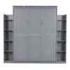 Queen Size Murphy Wall Bed With Shelves And LED Lights - Gray - Image 3