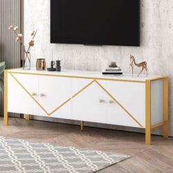Modern Minimalist TV Stand For TVs Up To 75", Entertainment Center Media Console Cabinet With 2 Spacious Cabinets For Living Room - White