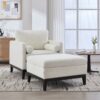 Farmhouse Upholstered Accent Chair With Ottoman, Wood Base, Reversible Lid Coffee Table For Living Room Or Office - Ivory - Image 3