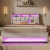 Full Size Upholstered Platform Bed With A Hydraulic Storage System, LED And USB Charging (Without Mattress) - Natural - Image 25