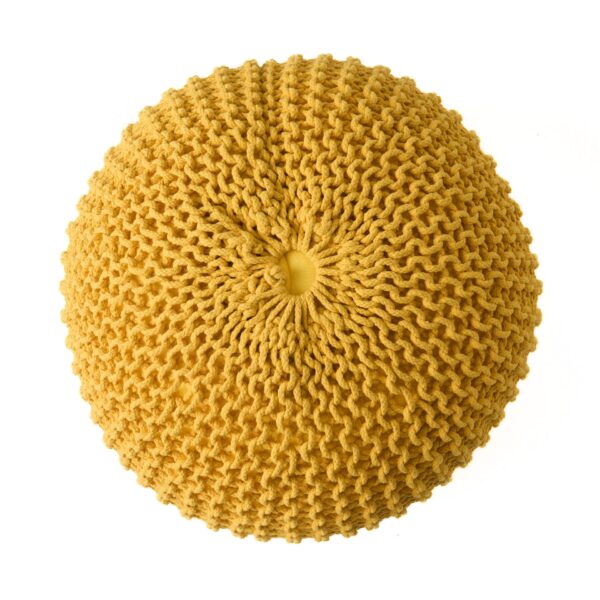 Bordeaux - Knitted Cotton Round Pouf, Versatile Ottoman And Floor Cushion - Yellow