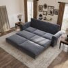King Pull Out Sofa Bed, Chesterfield Sofa, 3 In 1 Velvet Convertible Sleeper Sofa With Nailhead Trim & Rolled Arm Multifunctional Sofa Bed For Living Room - Gray - Image 6