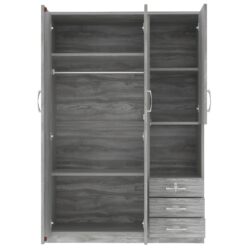 2 Doors Wardrobe Storage For Bedroom With Shelves And 3 Drawers - Gray
