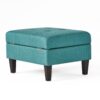 Tufted Waffle Stitch Upholstered Storage Ottoman With Wood Legs - Teal - Image 3
