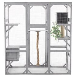 Outdoor Cat House, Diy Cat Enclosure Catio With Double Enter Doors - Light Gray